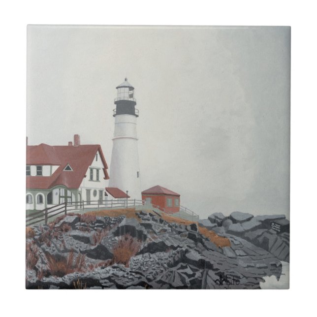 Azulejo De Cerâmica Portland Head Light in Fog (Frente)