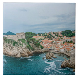 Azulejo De Cerâmica Porto de Dubrovnik e centro urbano