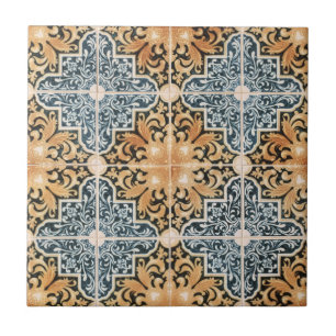 Azulejo De Cerâmica Portugal Peach e Blue Vintage Geométrico