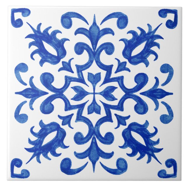 Azulejo De Cerâmica Portuguese Blue Tile central round medallion (Frente)