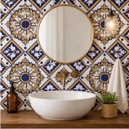 Azulejo De Cerâmica Portuguese Blue Yellow Mediterranean Floral
