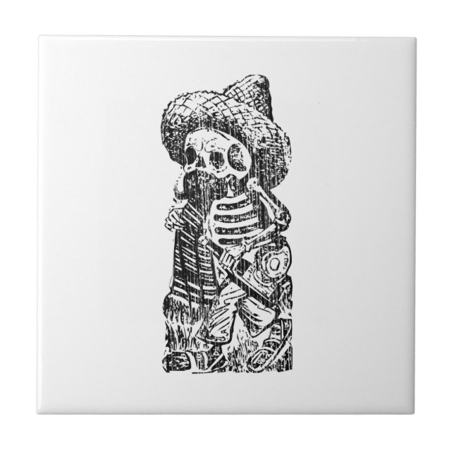 Azulejo De Cerâmica Posada Calavera com bigode e Tequila (Frente)