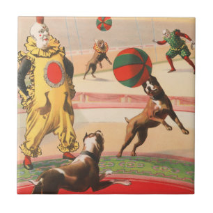 Azulejo De Cerâmica Poster de Circo Mostrando Palhaços Com Cães Execut