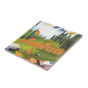 Azulejo De Cerâmica Poster de viagens de desenho animado austríaco