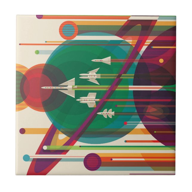 Azulejo De Cerâmica Poster de viagens de espaço retrô - Grande Tour do (Frente)