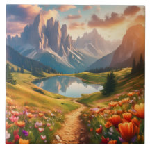 Poster de viagens Dolomites Vintage-Style com Lago