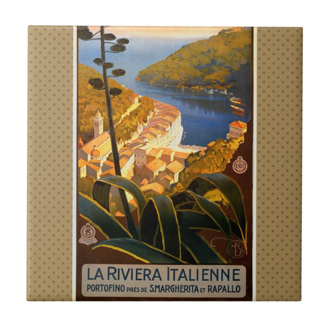 Azulejo De Cerâmica Poster de viagens italiano Riviera Europe Itália (Frente)