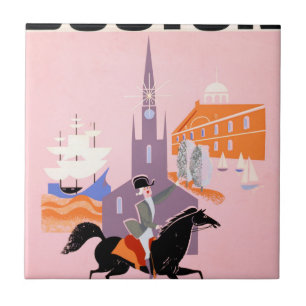 Azulejo De Cerâmica Poster de viagens Para Alegy Airlines Para Boston