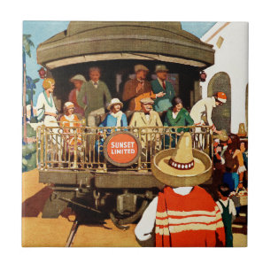 Azulejo De Cerâmica Poster de viagens Por Via Ferroviária E Marítima