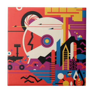 Azulejo De Cerâmica Poster do Espaço Retroativo - Programa de Exploraç