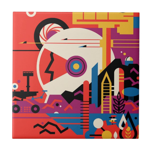 Azulejo De Cerâmica Poster do Espaço Retroativo - Programa de Exploraç (Frente)