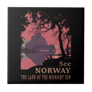 Azulejo De Cerâmica Pôster Minimalista do Pôr do Sol na Noruega - Fior