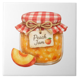Azulejo De Cerâmica Pote de aquarela com geléia de pêssego fresca e pê
