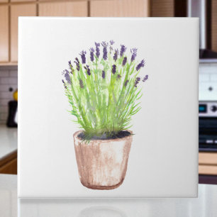 Azulejo De Cerâmica pote de erva lavanda cozinha aquosa
