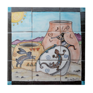 Azulejo De Cerâmica Potência Indiana Sudoeste Coelho Kokopelli Lizard
