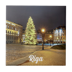 Azulejo De Cerâmica Praça Dome com árvore de Natal em Riga