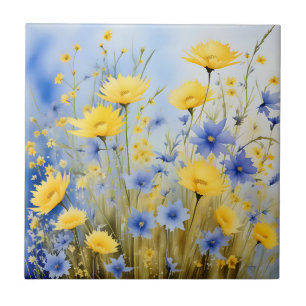 Azulejo De Cerâmica Prado Azul Claro com Flores Selvagens Delicadas