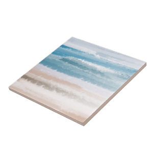 Azulejo De Cerâmica Praia Arenosa Ondas do Oceano Abstrato Aquarela