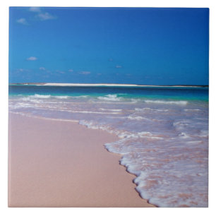 Azulejo De Cerâmica Praia de areia rosa na Baía de Conch, Ilha do Gato