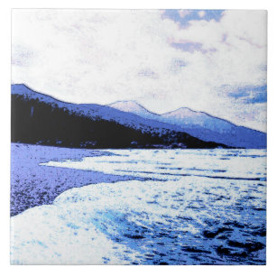 Azulejo De Cerâmica Praia do Crepúsculo em tons de azul