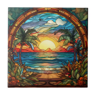 Azulejo De Cerâmica praia elegante através da janela