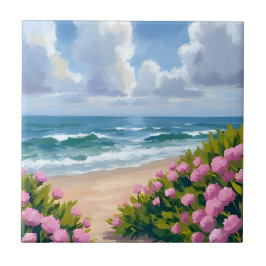 Azulejo De Cerâmica Praia em Flor | Hortênsia Rosa Costa Oceânica Cost