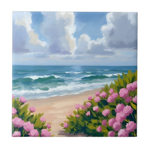 Azulejo De Cerâmica Praia em Flor   Hortênsia Rosa Costa Oceânica Cost