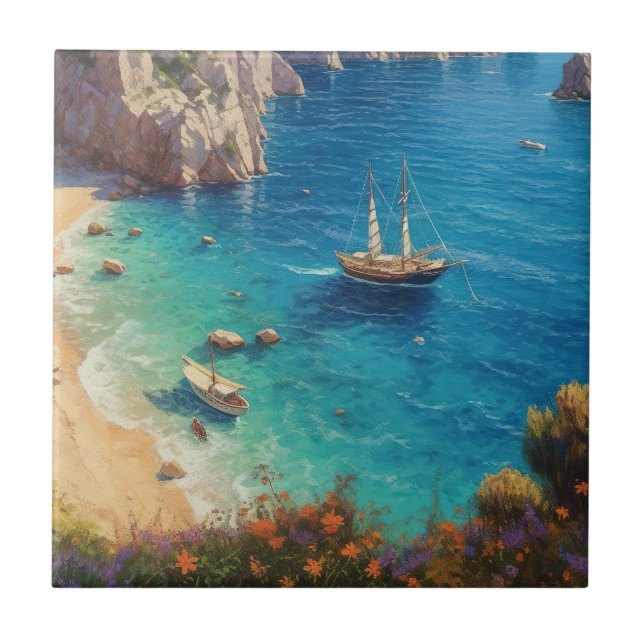 Azulejo De Cerâmica Praia na Grécia (Frente)