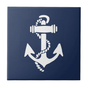 Azulejo De Cerâmica Praia Náutica da Âncora Branca e Azul
