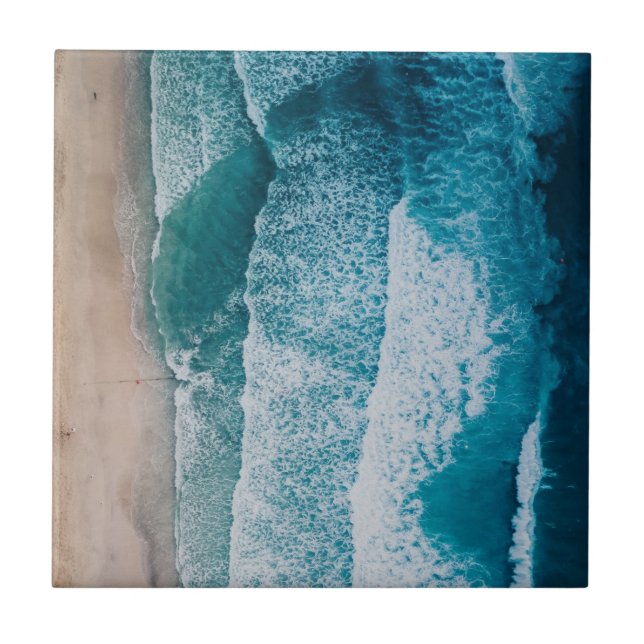 Azulejo De Cerâmica Praia Sandy das Ondas do Oceano Azul (Frente)