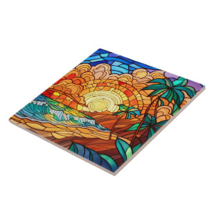 Azulejo De Cerâmica praia tropical Arte de Vidro Arranjada