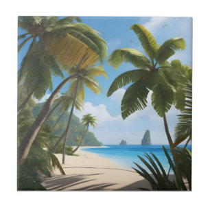 Azulejo De Cerâmica Praia tropical com palmeiras