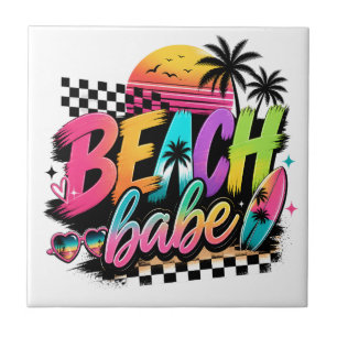 Azulejo De Cerâmica Praia Tropical do Pôr do Sol, Arte Retro com Citaç