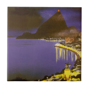 Azulejo De Cerâmica Praia Vintage à Noite no Rio De Janeiro, Brasil