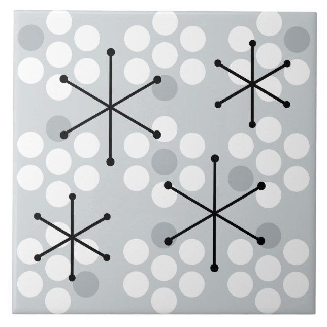 Azulejo De Cerâmica Prata de pontos MCM do século médio retrô (Frente)