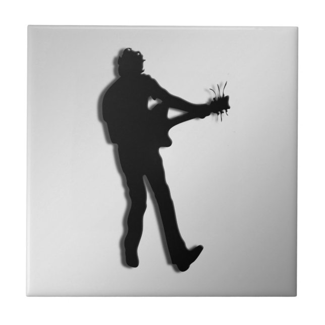 Azulejo De Cerâmica Prata do tocador de guitarra (Frente)