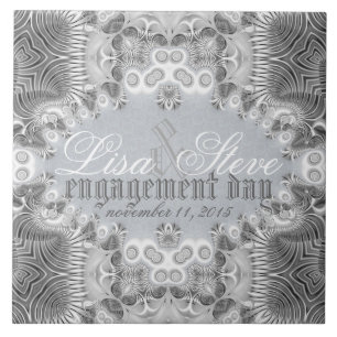 Azulejo De Cerâmica Prata tribal moderna + Souvenir Noivado branco