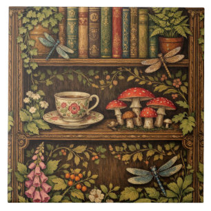 Azulejo De Cerâmica Prateleira de livros retro cogumelos café floral 
