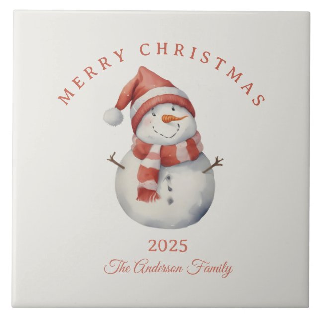 Azulejo De Cerâmica Prática de Natal com aquarela personalizada (Frente)