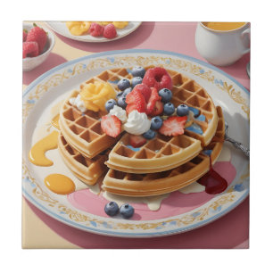 Azulejo De Cerâmica Prato de Café da Manhã Waffle de Frutas Vermelhas