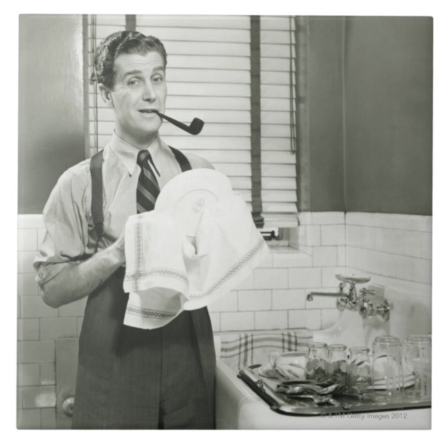 Azulejo De Cerâmica Pratos de lavagem do homem (Frente)