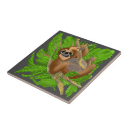 Azulejo De Cerâmica Preguiça Boba Relaxando Em Um Azulejo Cerâmico De