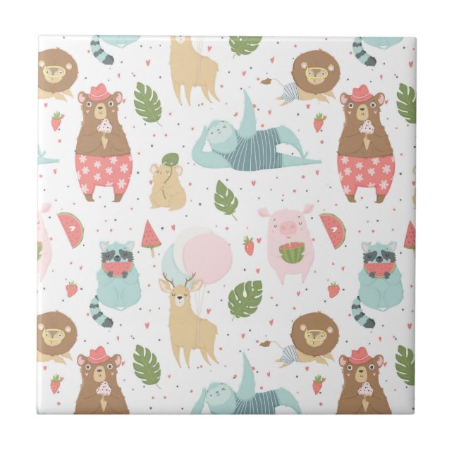 Azulejo De Cerâmica Preguiça & teste padrão dos amigos (Frente)