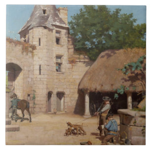 Azulejo De Cerâmica Preparando-se para a Caça Medieval