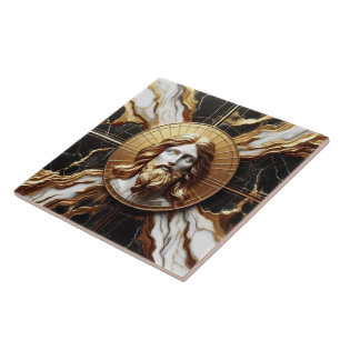 Azulejo De Cerâmica Presença Eetérea Face de Jesus Esculpida em Marble