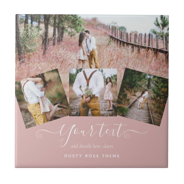 Azulejo De Cerâmica PRESENTE DE COLAGEM DE FOTOGRAGEM DE Rosa Dusty (Frente)