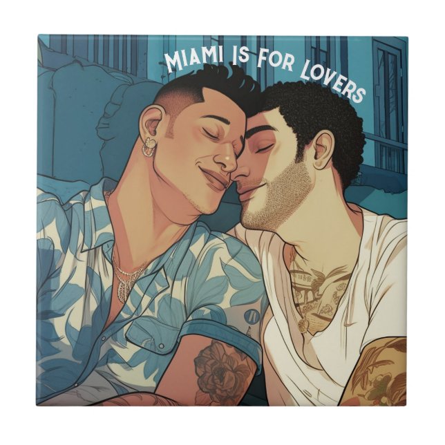 Azulejo De Cerâmica Presente de Ilustração de Gay de Miami (Frente)