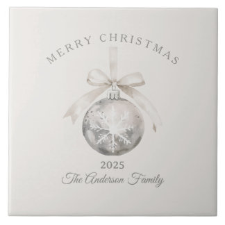 Azulejo De Cerâmica presente de Natal de ornamento rústico de creme pe