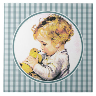 Azulejo De Cerâmica Presente de Páscoa de Bebê Antigo com Patinho