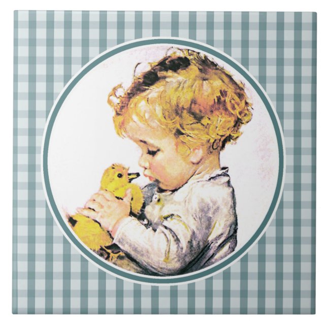 Azulejo De Cerâmica Presente de Páscoa de Bebê Antigo com Patinho (Frente)